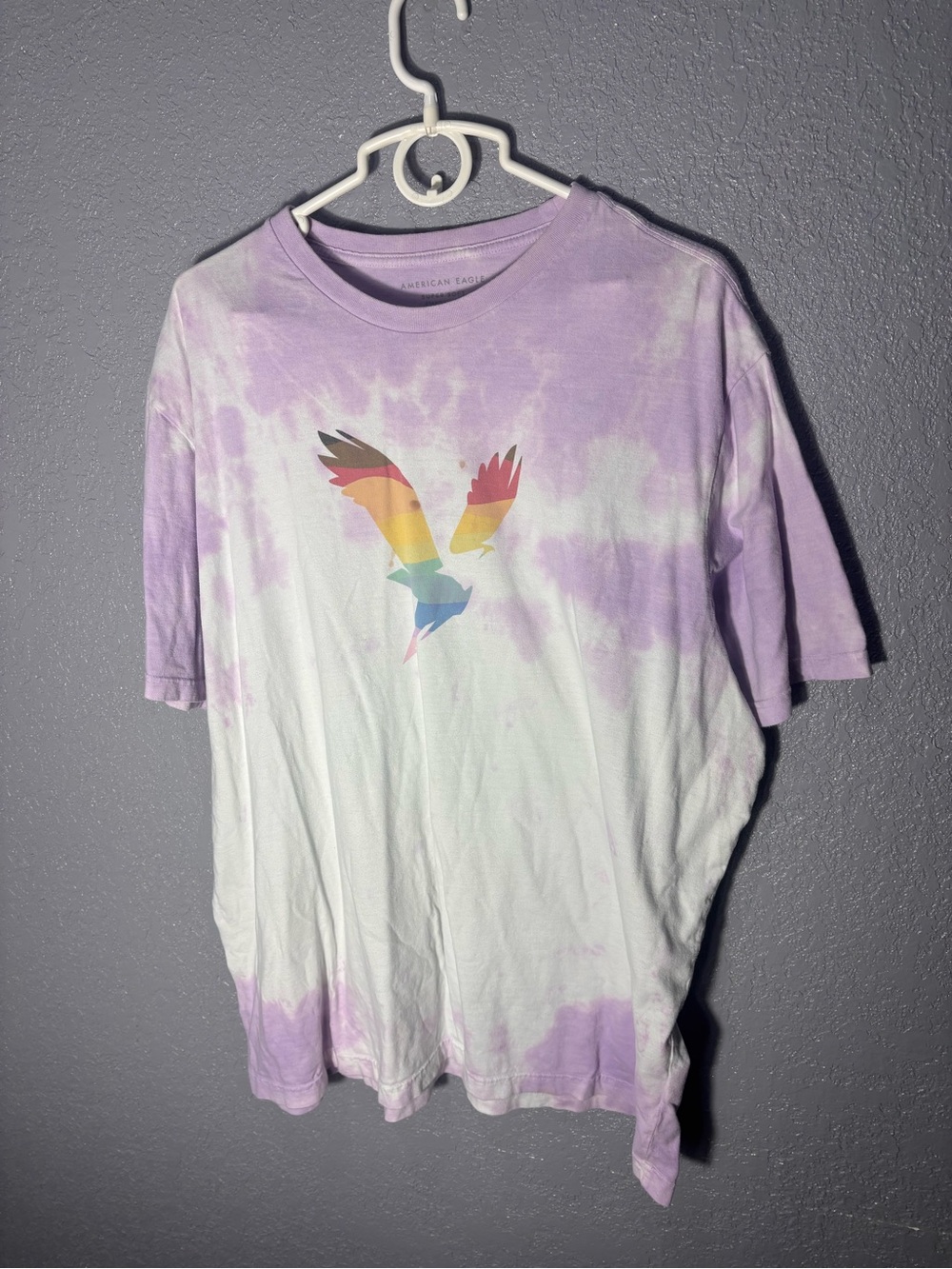 American Eagle Outfitters Purple Tie-Dye Bird Logo T-Shirt